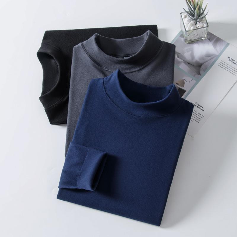 肌着 メンズ 男性用 上下セット 暖かインナー 薄手 カットソー 中高 タートルネック 伸縮性 ポリエステル 無地 防寒 あったか 部屋着 普段使い