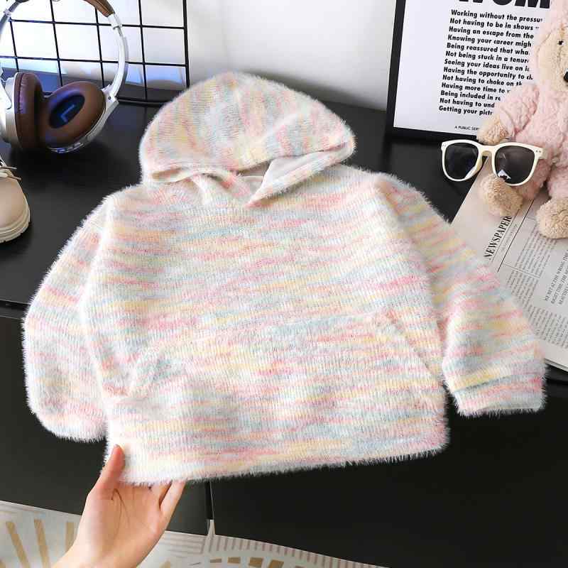 ニット・セーター キッズ 子供 男女兼用 長袖 トレーナー パーカー フード付き 虹色 レインボーカラー ..