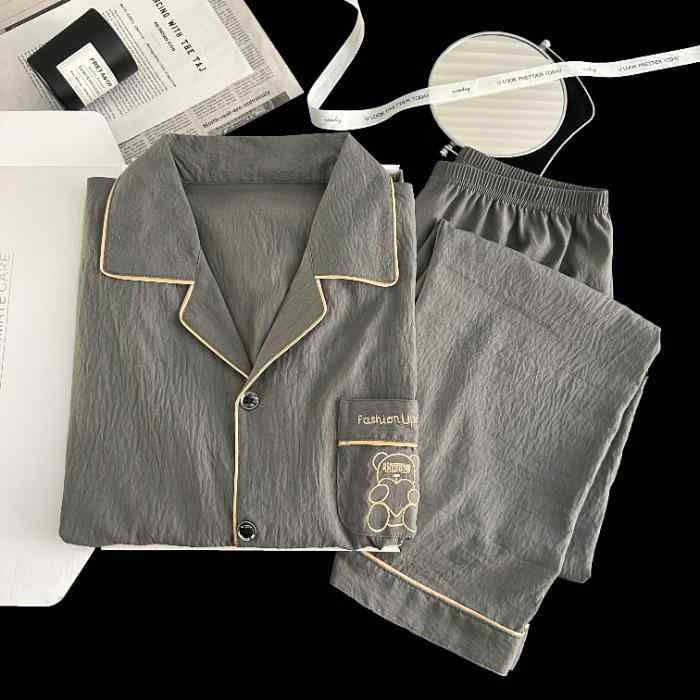 パジャマ メンズ 長袖 翻襟 若者 男性用 春秋 薄手 部屋着 ルームウェア 上下セット ポリエステル 快適 普段使い