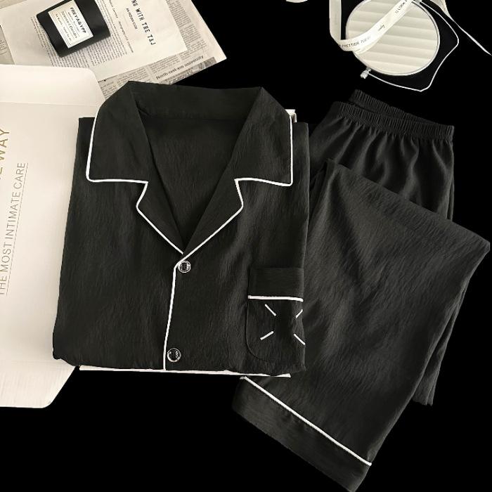 パジャマ メンズ 長袖 翻襟 若者 男性用 春秋 薄手 部屋着 ルームウェア 上下セット ポリエステル 快適 普段使い