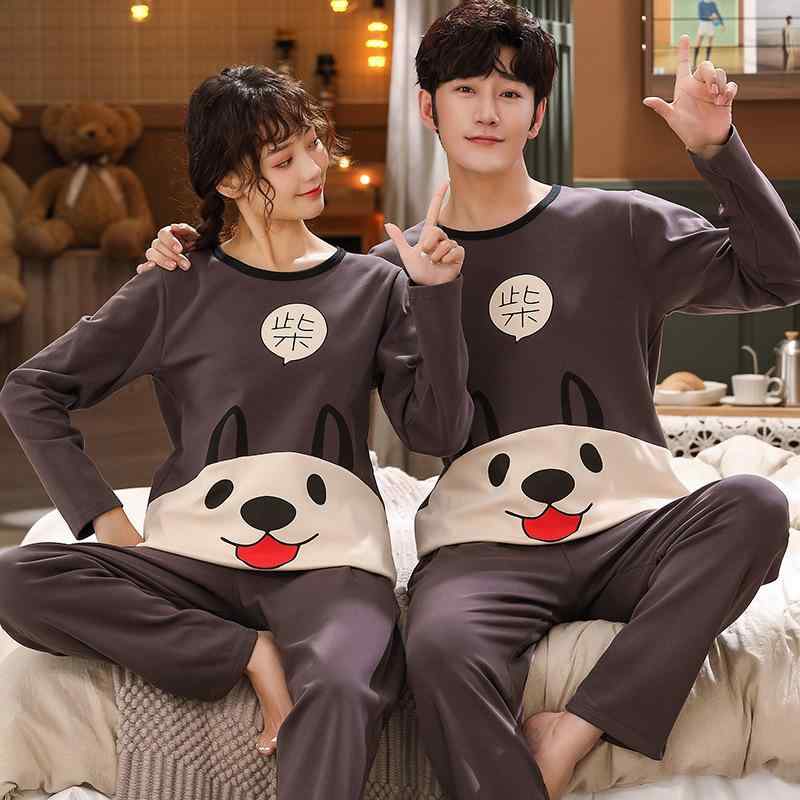 パジャマ レディース メンズ 長袖 秋冬 夫婦 ペア 綿 上下セット ルームウェア 大きいサイズ 部屋着 寝間着 快適 睡眠 伸縮性 通気性 中厚 ニット グレー ブルー アニマル柄