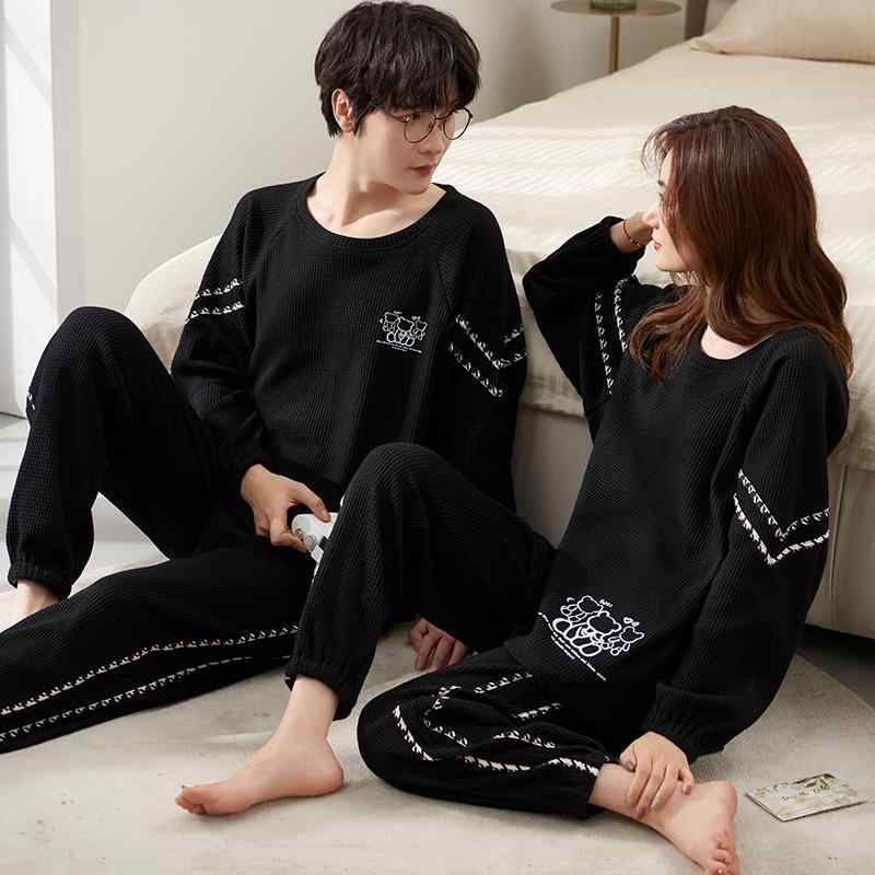 パジャマ レディース メンズ ニット コットン 綿 長袖 上下セット ルームウェア 寝間着 通気性 快適 部..