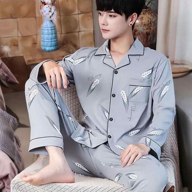 パジャマ メンズ 男性用 長袖 春秋 纯棉風 快適 中若者 春秋冬 ルームウェア セットアップ 部屋着 寝間着