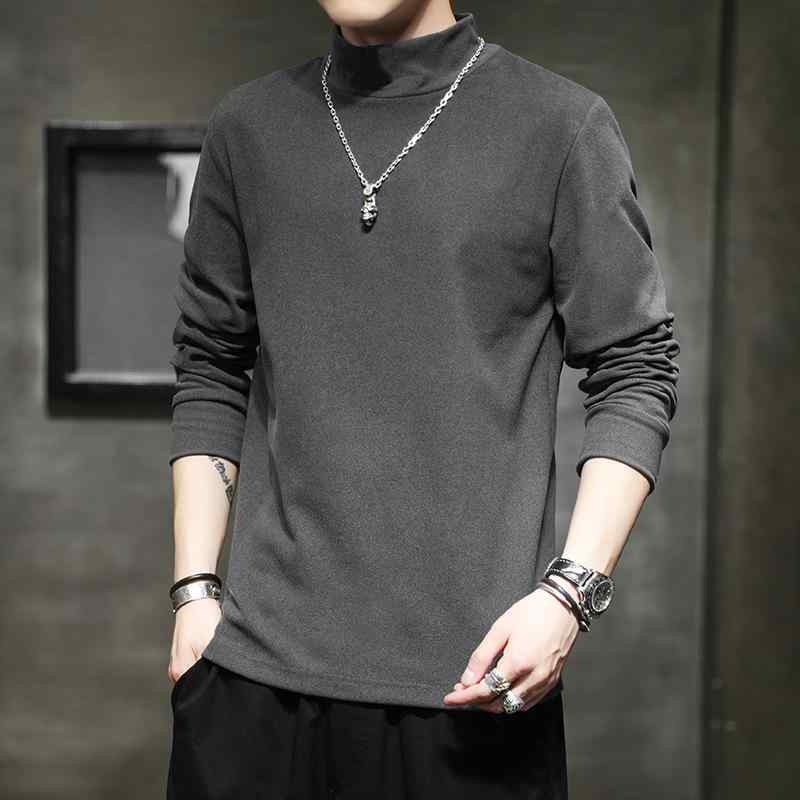 Rakuten - ニット メンズ 秋冬 裏起毛 スウェット プルオーバー ハイネック 厚手 長袖 Tシャツ スポーツ インナー トップス 白 黒 カーキ グレー ポリエステル