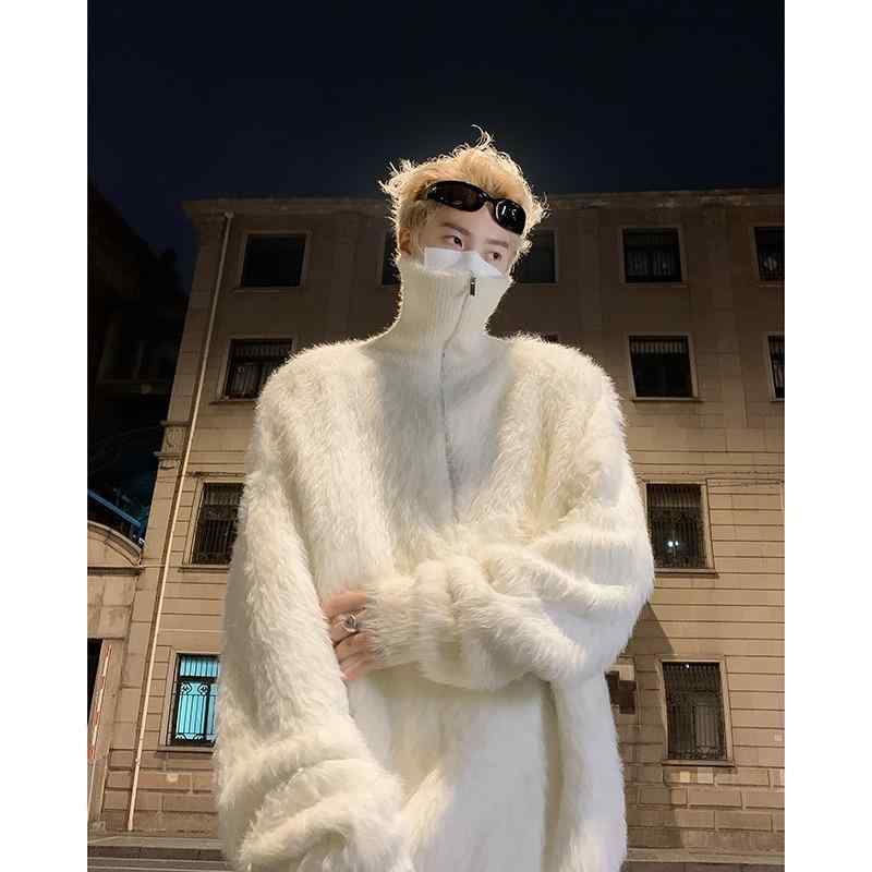 ニット メンズ ニットトップス セーター タートルネック プルオーバー 柔らかい モコモコ ドロップショルダー ゆったり 春秋冬 ブラック ピンク系 ホワイト ブルー系