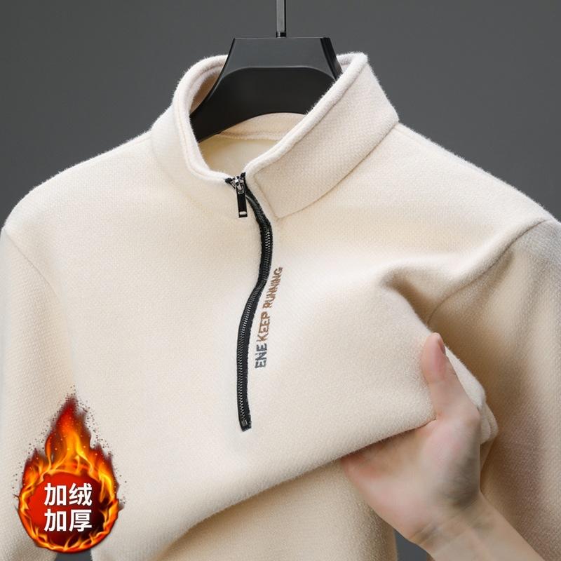 ニット メンズ 冬用 シェーブルセーター プルオーバー ハーフジップ 長袖 トップス 裏起毛 厚手 リブ裾..