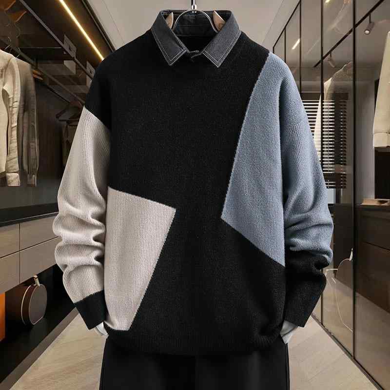 Rakuten - ニット メンズ ニットソー セーター 秋冬 長袖 ハーフネック プルオーバー 提花 黒 ブラック ブルー M L XL 2XL 3XL 4XL