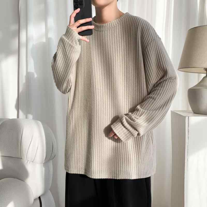 ニット メンズ 男性用 セーター トップス 秋冬 あったか おしゃれ 暖かい クルーネック プルオーバー カットソー 長袖 厚手 ゆったり 大きいサイズ リブ 杏色 ブラック(x2)(4.0)