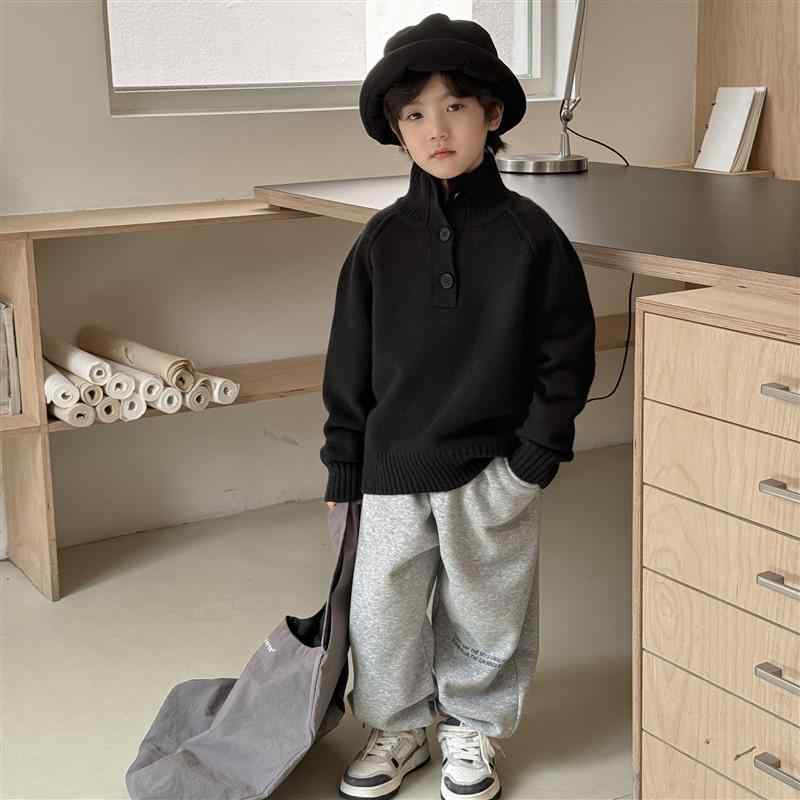 ニット キッズ 男の子 セーター 子供服 冬服 ハーフハイネック 暖かい アクリル 無...