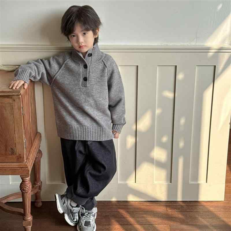 ニット キッズ 男の子 セーター 子供服 冬服 ハーフハイネック 暖かい アクリル 無...