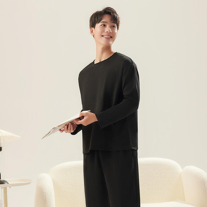 パジャマ レディース メンズ 秋冬 長袖 長ズボン ワッフル 部屋着 ルームウェア セットアップ ポリエステル ゆったりサイズ ラウンドネック 普段使い リラックス ダークグリーン ネイビー グレー ブラック