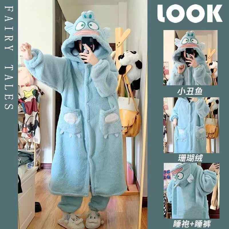 パジャマ レディース メンズ 小丑魚（ピエロフィッシュ）着ぐるみ コーラルフリース 長袖 長ズボン 上下セット フード付き 秋冬 部屋着 ルームウェア かわいい 暖かい