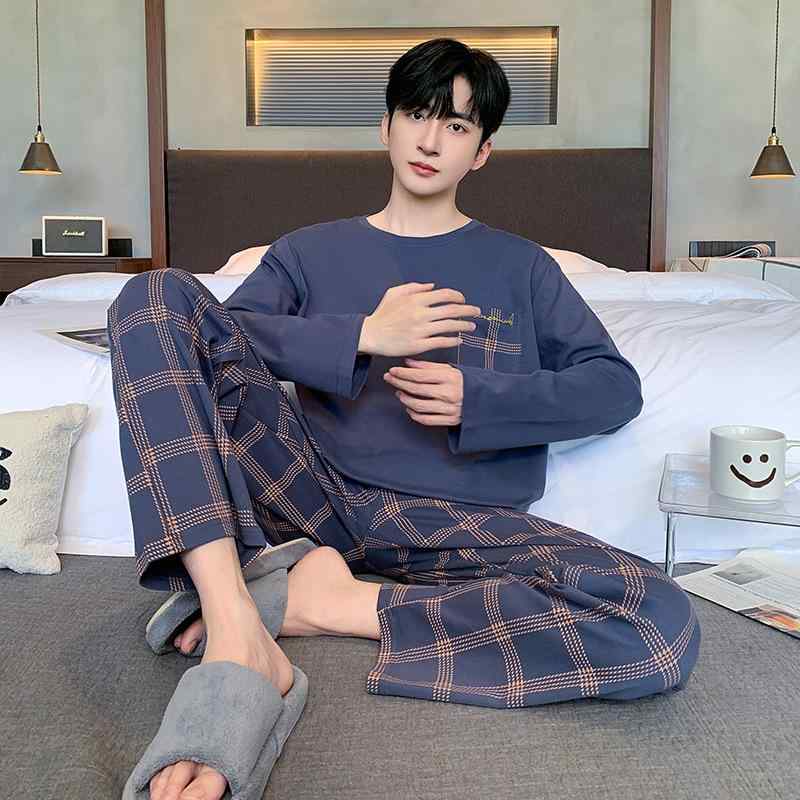 パジャマ メンズ 男性用 大きいサイズ 長袖 丸首 コットン 部屋着 ルームウェア セットアップ 春秋 通気性 快適 6XL(x2)