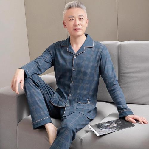 パジャマ メンズ 男性用 長袖 綿 春秋 部屋着 寝間着 ルームウェア 上下セット 大きいサイズ 通気性 伸縮性 快適 普段使い 年配(x2)