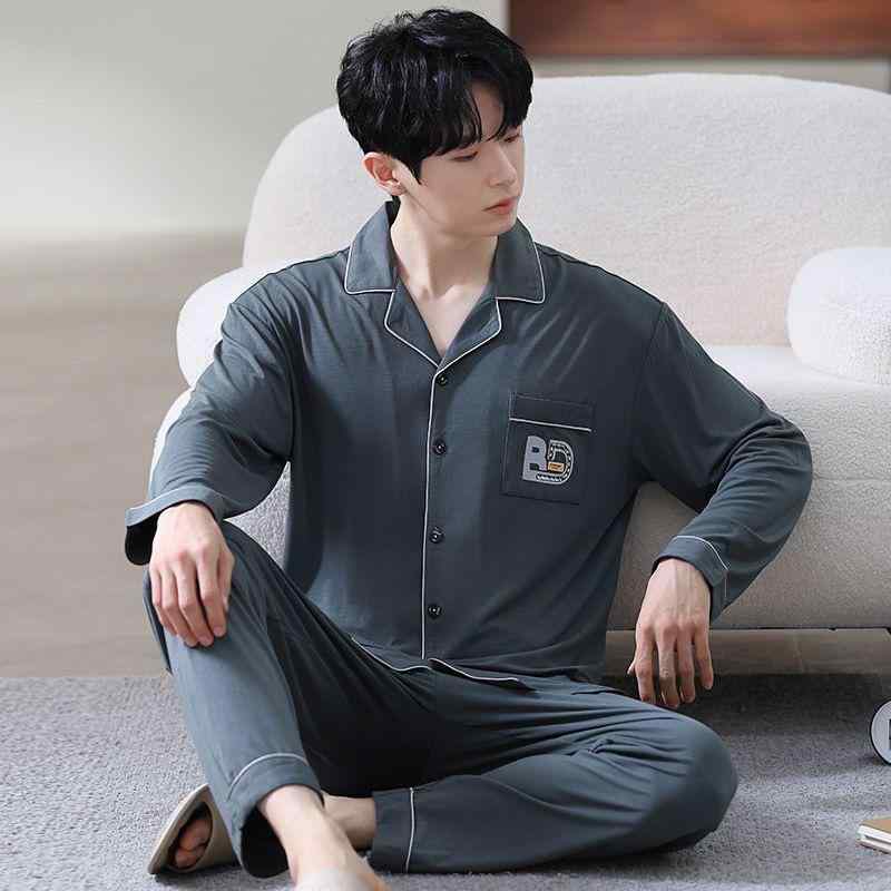 パジャマ メンズ 男性用 綿 長袖 長ズボン 上下セット ルームウェア 部屋着 寝間着 春秋 伸縮性 快適 4401 銀青 バンビ柄 4402 灰青 OK 4403 茶黒 チェック 4405 灰緑 4406 グレー 金縁 4407 グレー 白縁 4409 麦