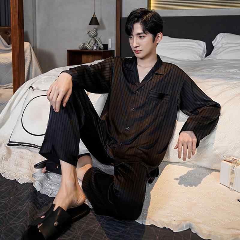 パジャマ メンズ 男性用 長袖 長ズボン 上下セット 接触冷感 格子柄 ポリエステル 寝間着 部屋着 ルー..