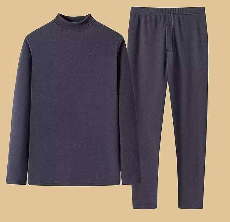 インナーウェア 男性用 上下セット ポリエステル あったか素材 長袖Tシャツ 長ズボン 肌着 部屋着 普段使い ダークグ…