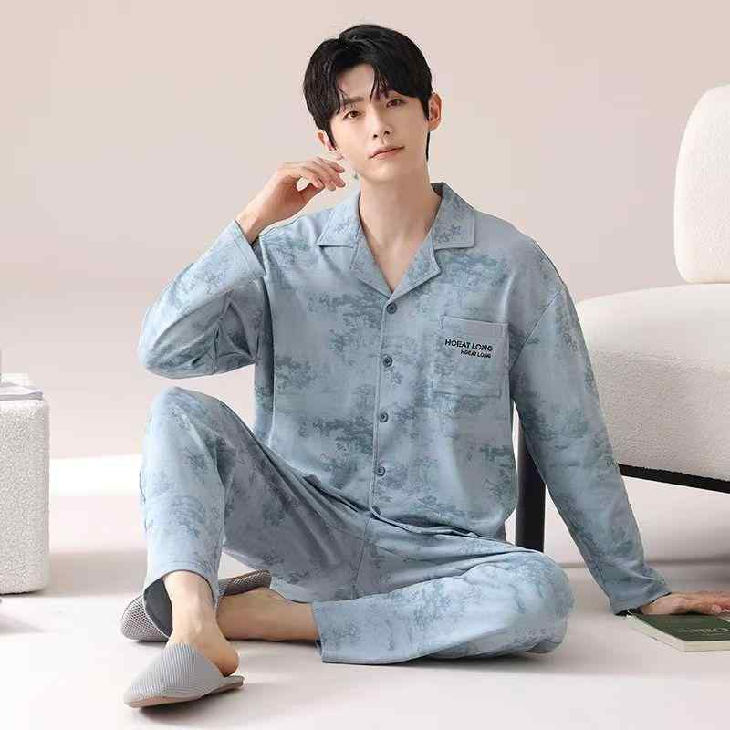 パジャマ メンズ 長袖 長ズボン 綿 男性用 秋冬用 全綿 大きいサイズ 部屋着 ルームウェア 厚手 あったか 暖かい リラックスウェア