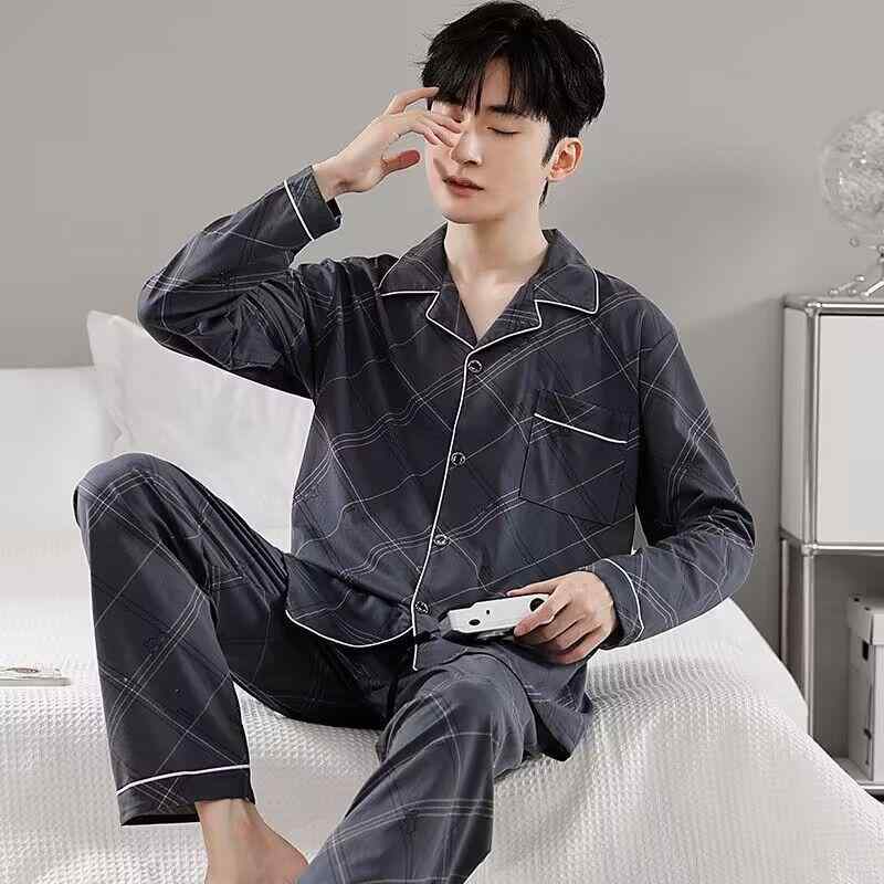パジャマ メンズ 男性用 長袖 綿 ルームウェア 上下セット 大きいサイズ 部屋着 寝間着 春秋 オールシーズン コットン 開襟シャツ 長ズボン
