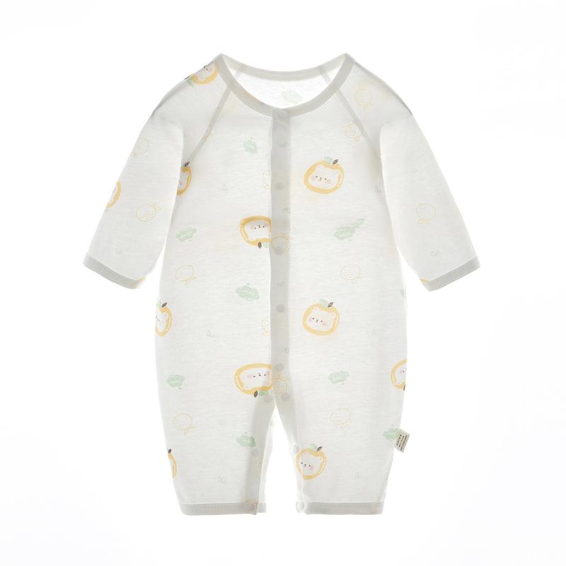 Coverall - ベビー服 夏用 ロンパース 春夏 新生児 コットン 薄手 長袖 前開き 赤ちゃん カバーオール 男の子 女の子 かわいい パジャマ 兼用着 接触冷感