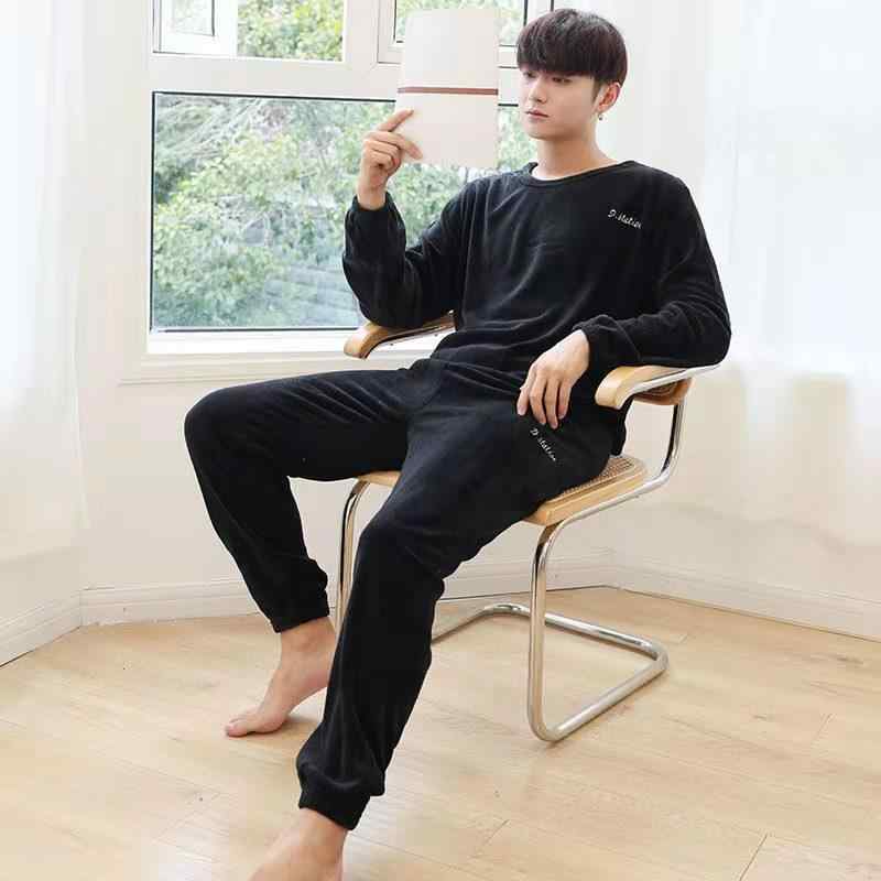 パジャマ メンズ 男性用 秋冬 あったか 上下セット 大きいサイズ 厚手 サンゴフリース 部屋着 寝巻き ルームウェア 長袖 ズボン ブラック グレー ブラウン ブルー ポリエステル(x2)