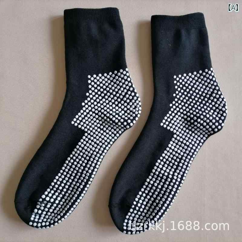 靴下 秋冬用 高齢者 発熱 ソックス トルマリン 加工 厚手 コットン 混紡 カジュアル 紳士 婦人 防臭 (x5)