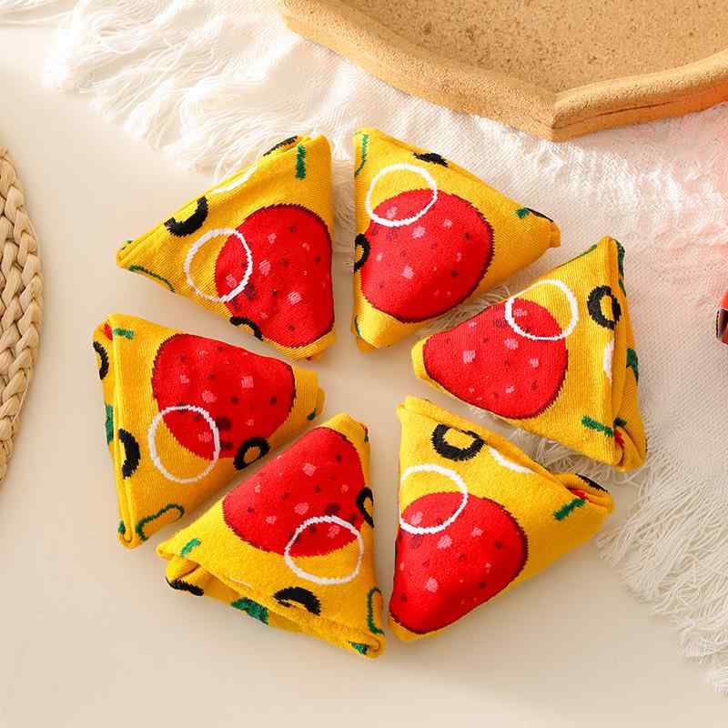 靴下 レディース メンズ ピザ柄 ソックス 4足セット かわいい おもしろ ギフト 綿 混紡 滑り止め 吸汗 ..