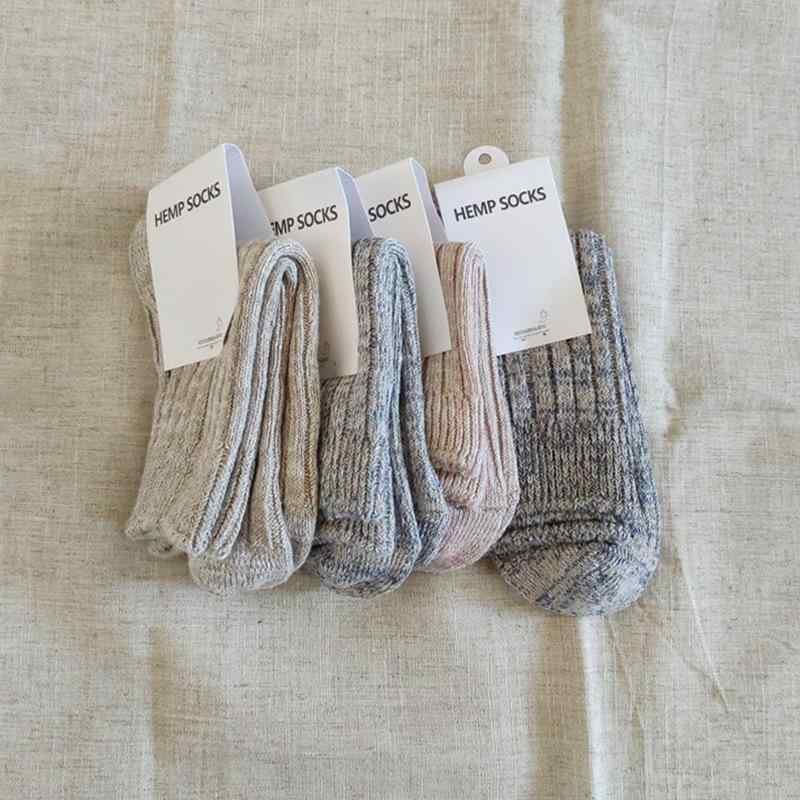 靴下 メンズ レディース 中筒丈 リネン 麻混 厚手 ソックス 吸汗 防臭 カジュアル 普段使い 春夏秋冬(x2)