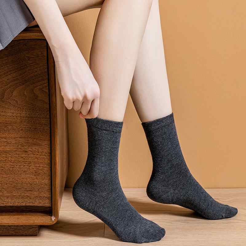 靴下 レディース メンズ ウール混紡 ニット ミドル丈 無地 ソックス 秋冬 暖かい 通気性