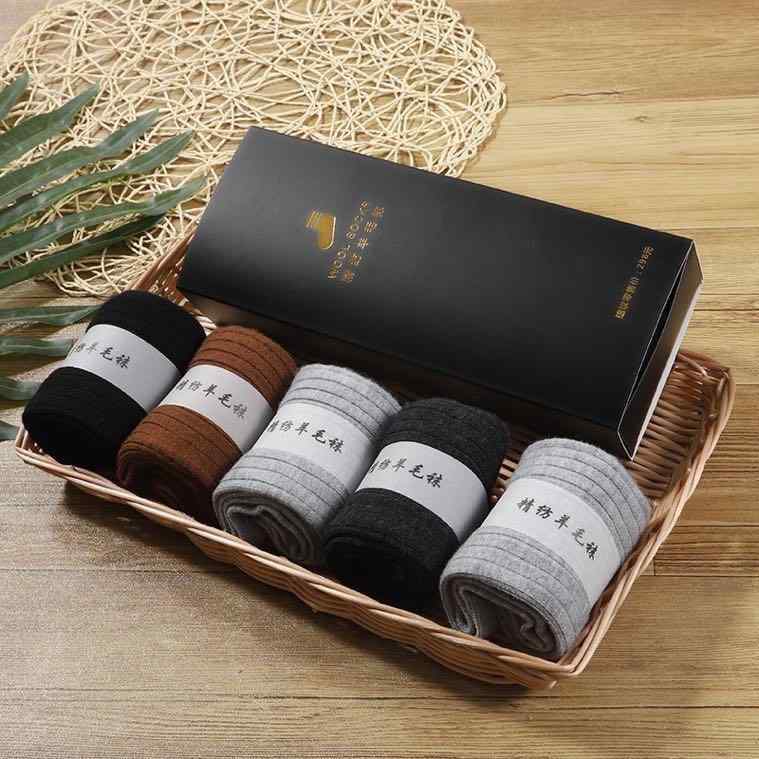 靴下 レディース メンズ ウール混 ソックス 中筒 厚手 防寒 快適 ニット カジュアル 通勤 無地 春秋冬 5足セット