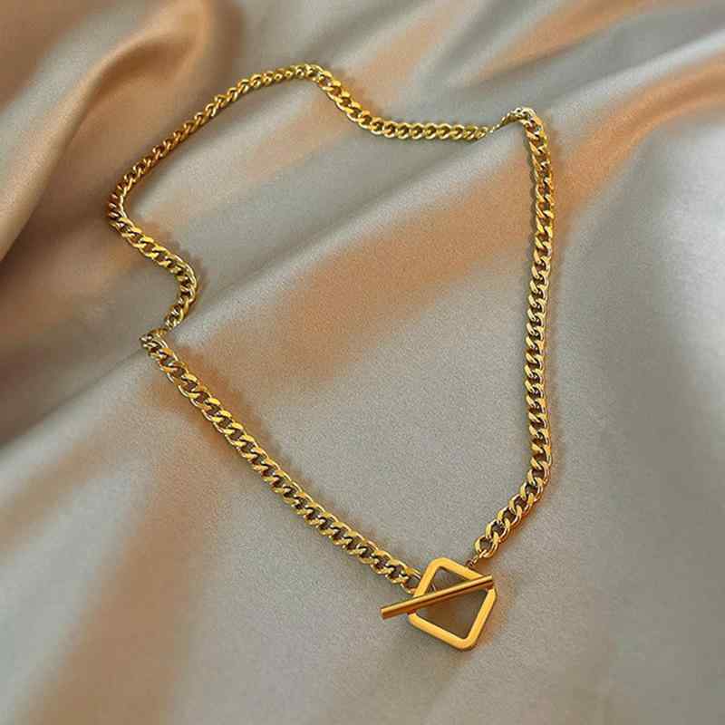 ネックレス メンズ レディース ヒップホップスタイル 首飾り キューバチェーン OTバックル 幾何学模様 電気メッキ加工 個性派 アクセサリー ゴールドカラー シルバーカラー