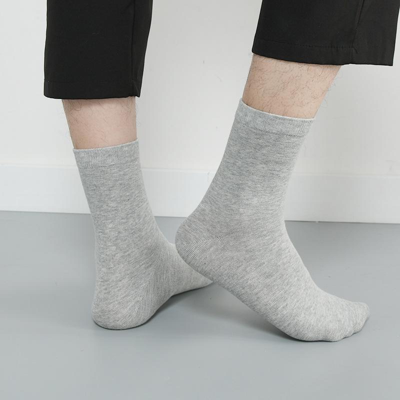 靴下 メンズ 男性用 紳士 中筒 厚手 コットン 防臭 ソックス 黒 白 グレー(x2)