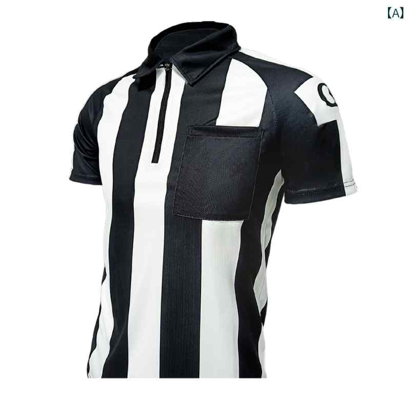 新型 速乾性 通気性 スリム ラペル スポーツ 白黒 ストライプ 審判 ユニフォーム 半袖 ポロシャツカラ..