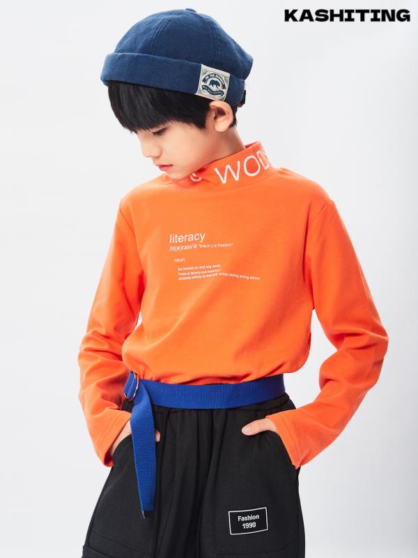 Tシャツ キッズ 子供用 長袖 トップス ハイネック コットン 普段着 部屋着 秋 ホワイト 110cm 120cm 13..