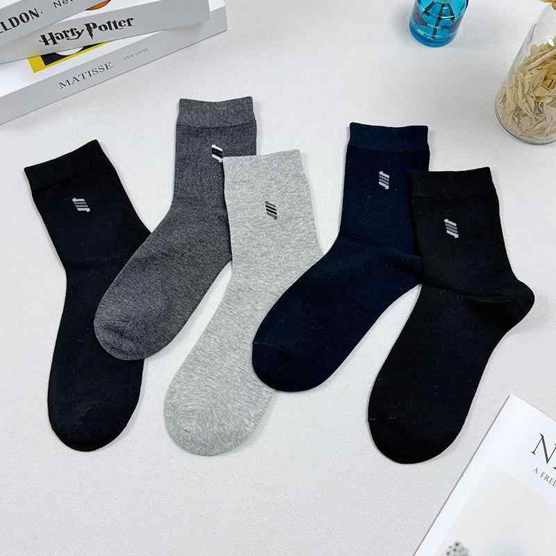 靴下 メンズ 男性用 コットン 吸汗 防臭 リブ編み 無地 ストライプ柄 秋冬 5足セット 普段使い