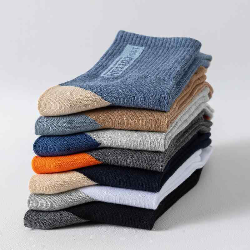 靴下 メンズ 男性用 春秋冬 中筒 スポーツ カジュアル 綿 吸汗 防臭 5足組 白 灰 黒 紺