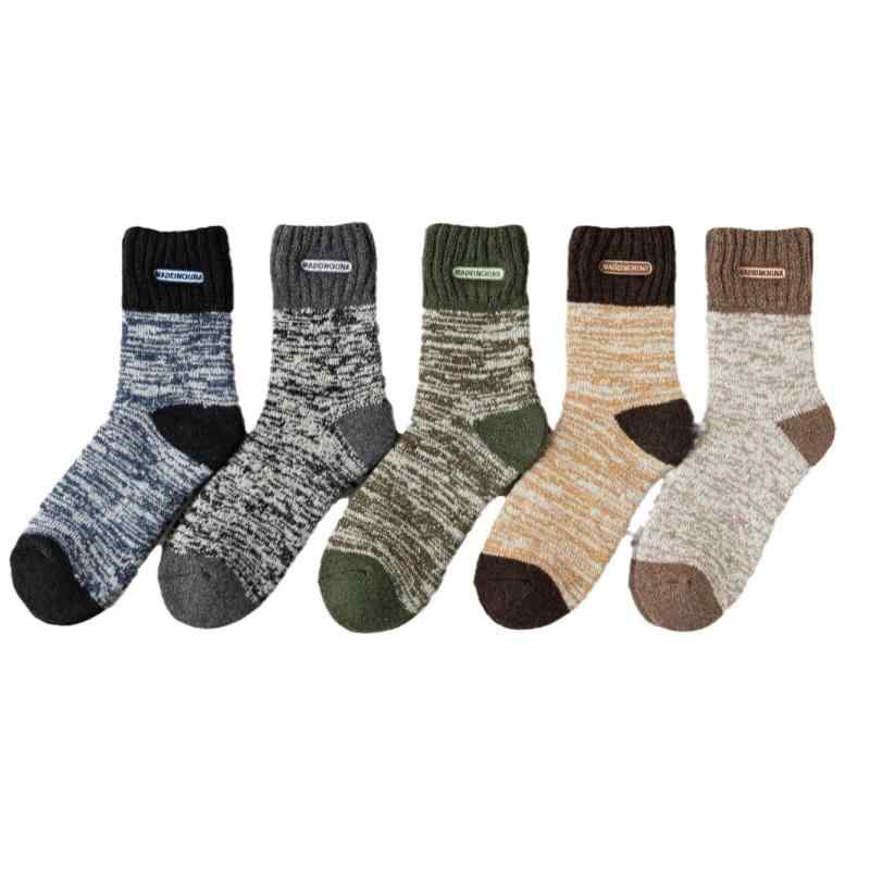 靴下 男性用 ウール混 中筒 ソックス 秋冬 厚手 裏起毛 パイル編み 暖かい 防寒 吸汗 カジュアル ブラック グレー カーキ