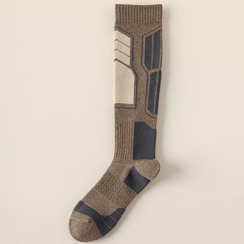 靴下 男性用 スキー ソックス ウール混 厚手 パイル編み ハイソックス 保温 圧縮 スポーツ アウトドア 黒 グレー ブラウン ホワイト 滑り止め 吸汗(x2)