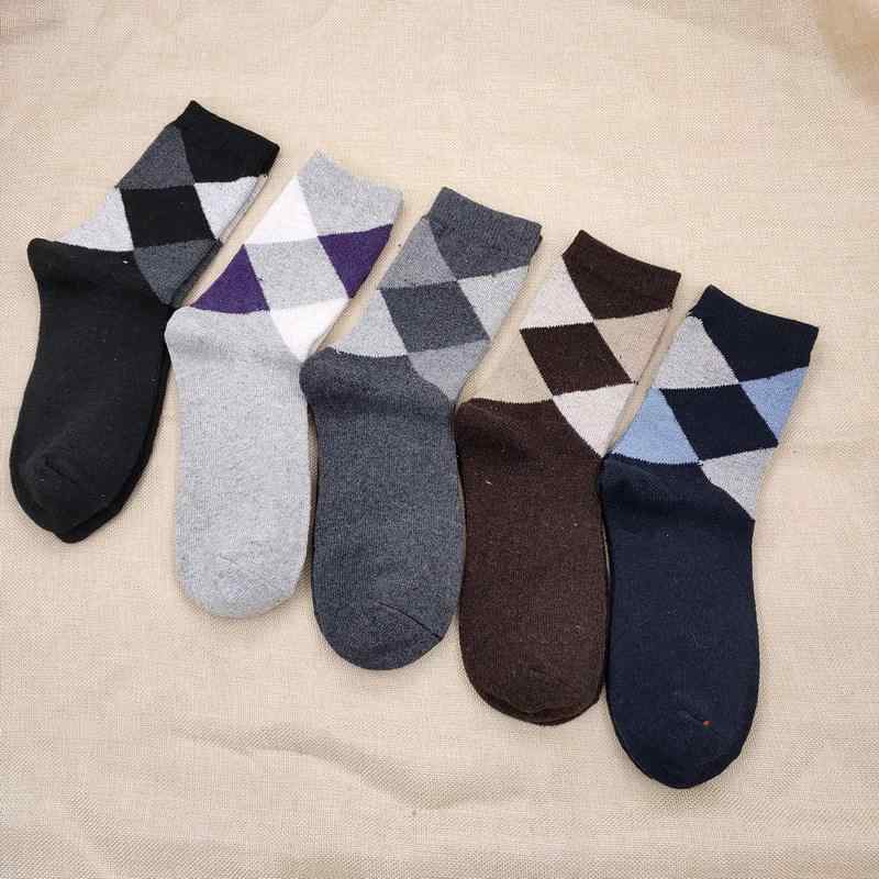 靴下 メンズ 男性用 5足セット ウール混紡 中筒 ソックス 厚手 防寒 暖かい 秋冬 無地 カジュアル 普段使い(x5)