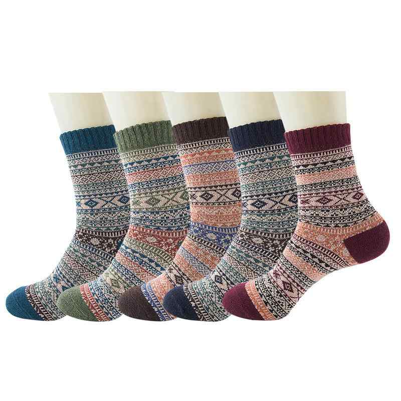 靴下 メンズ 男性用 ウール混 クルーソックス ニット 厚手 あったか 吸汗 民族風 ペイズリー柄 アーガイル柄 カジュアル 普段使い アウ..