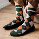 靴下 メンズ 男性用 厚手 パイルソックス イギリス風 アーガイル柄 保温 コットン 秋冬 個性派 レトロ ミドル丈ソックス