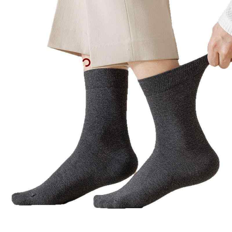 靴下 男性用 無地 リブ ソックス 中筒丈 スポーツ 厚手 コットン 吸汗 防臭 ブラック グレー 春秋冬
