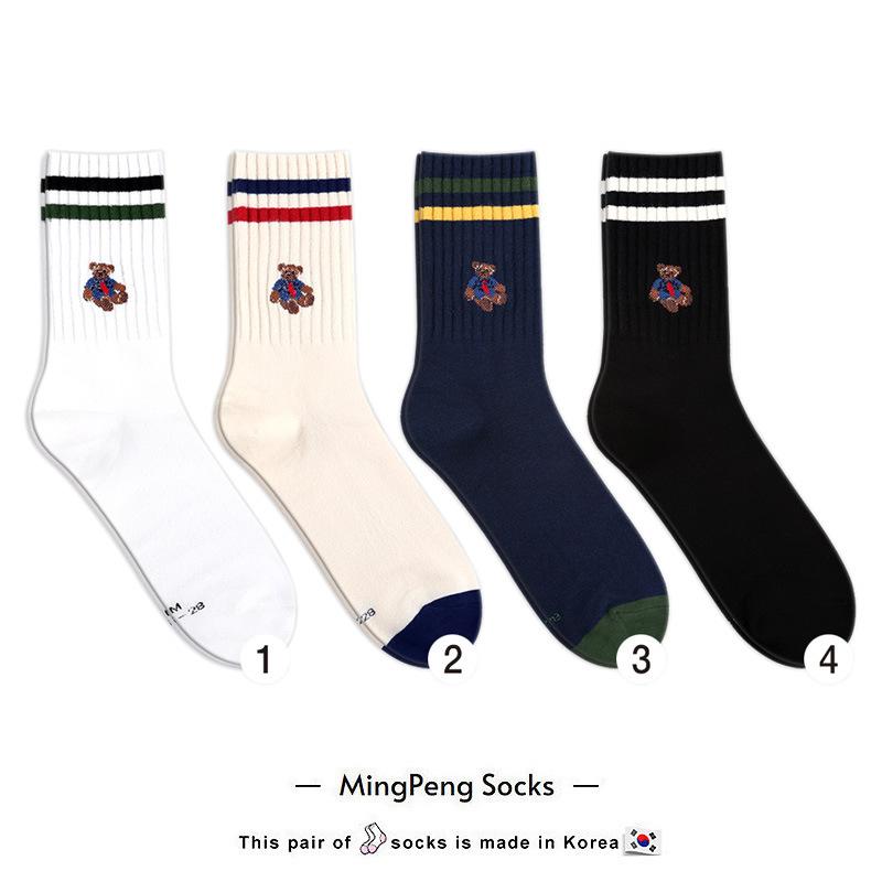 靴下 メンズ 男性用 コットン 混紡 ストライプ アニマル柄 クマ ソックス 通気性 吸汗性 カジュアル 40..