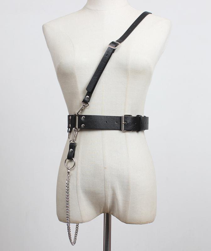 ベルト レディース メンズ パンク ヒップホップ ウエストチェーン レザー ニードルバックル チェーンベ..