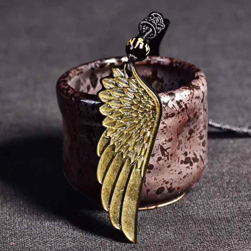 ネックレス メンズ レディース 黒曜石 エンジェル 翼 ペンダント 金曜石 男女兼用 アクセサリー インスタ 個性的 おしゃれ