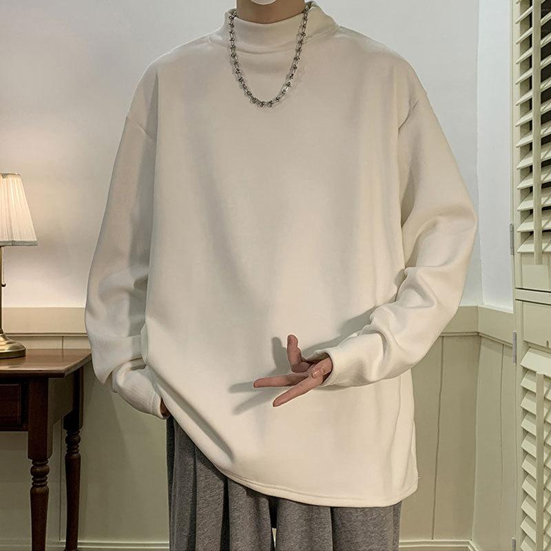 Rakuten - Tシャツ 男性用 ハーフハイネック トップス 長袖 ルームウェア 普段使い ブラック ホワイト グレー ブラウン ベージュ グリーン M L XL 2XL 3XL