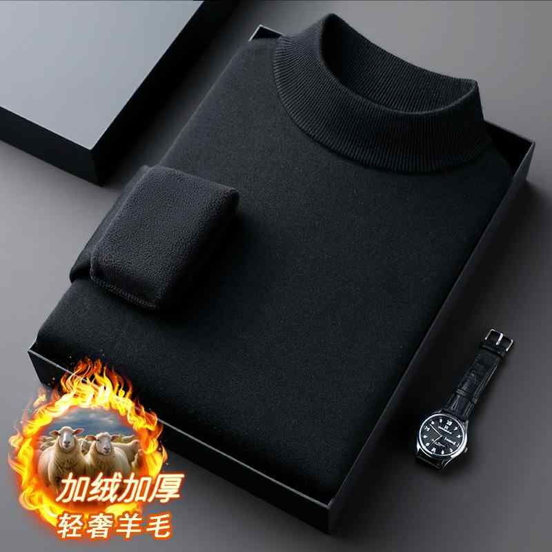 ニット メンズ ニットセーター 秋冬 裏起毛 ウール混紡 ゆったり 防寒 無地 プルオーバー トップス 普段使い スポーティー M L XL 2XL 3XL 4XL 中灰 ブラック 黒 新黒灰 紫酱红 韩中灰 夹花兰
