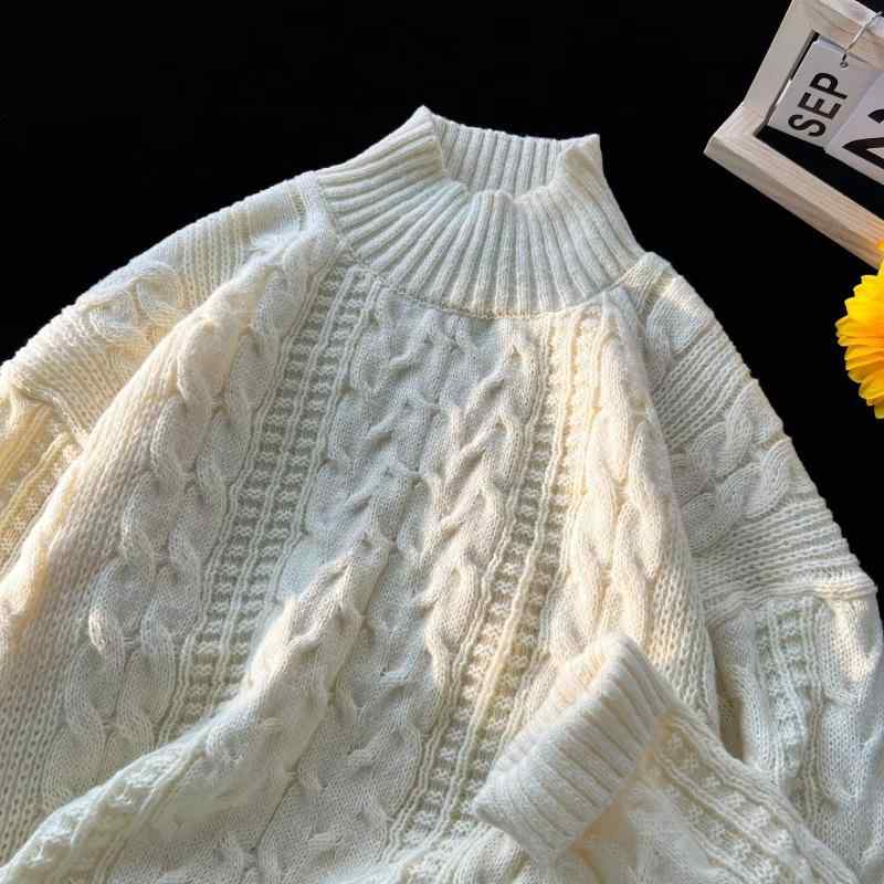 ニット メンズ タートルネック ケーブル編み 秋冬 厚手 ゆったり セーター トップス プルオーバー 黒 ブラック ブラウン 茶色 ホワイト 白 グレー