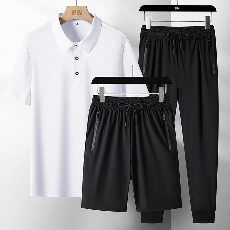 メンズ Tシャツ ポロシャツ 接触冷感 スポーツウェア 3点セット 男性用 紳士服 カジュアル セットアップ トップス パンツ ズボン 春夏