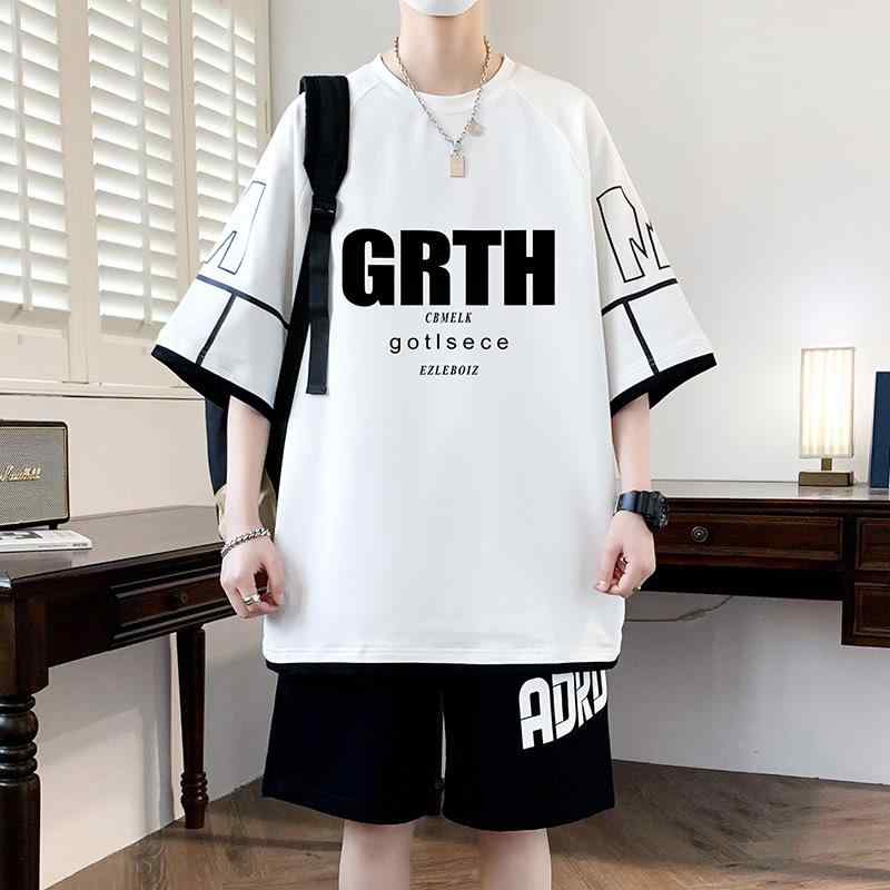 スポーツウェア メンズ 上下セット 半袖 Tシャツ ショートパンツ 大きいサイズ ゆったり コットン混紡 夏 カジュアル 白 黒